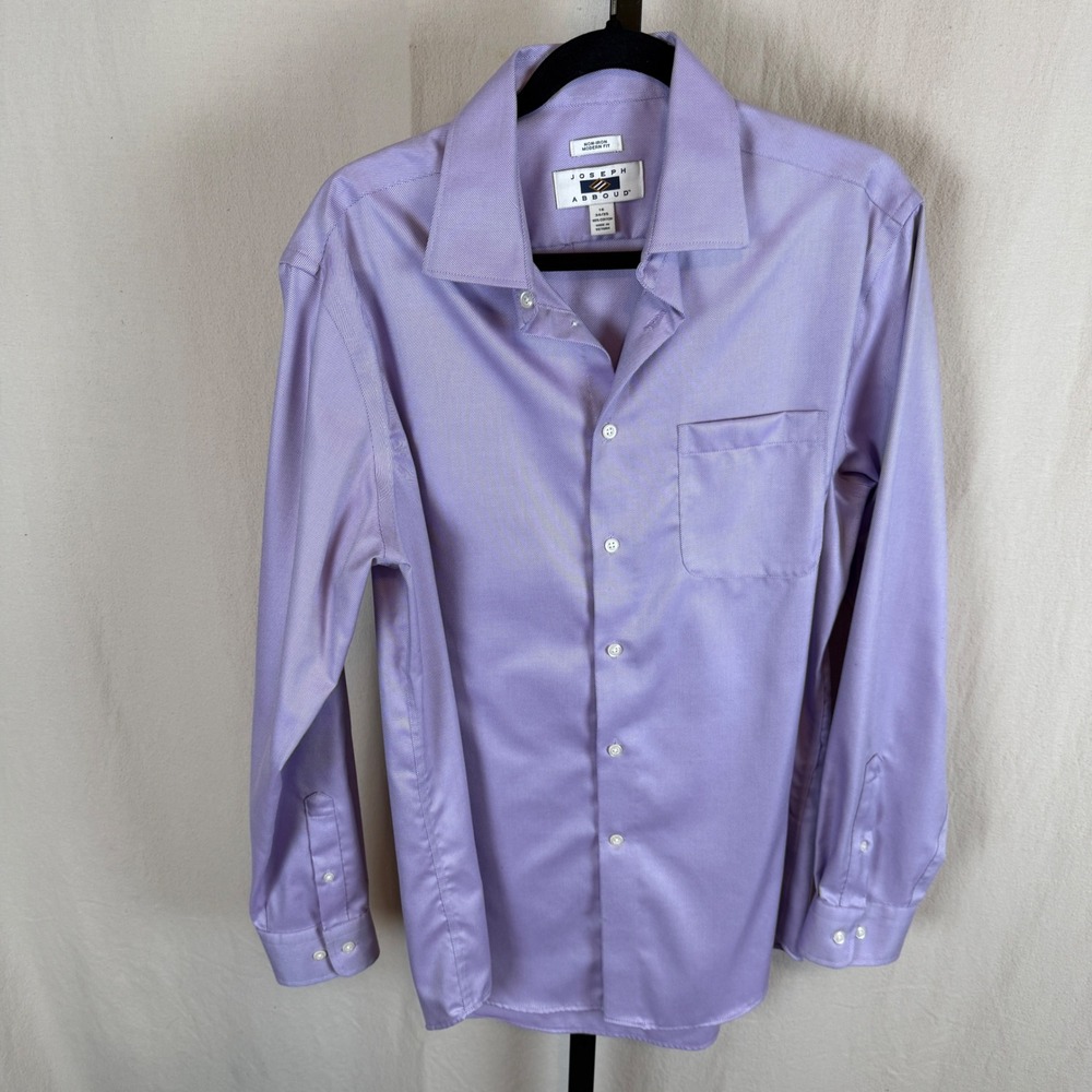 Joseph Abboud Dress Shirt Mens 16 34/35 Purple Non-Iron Modern‎ Fit Cotton Twill